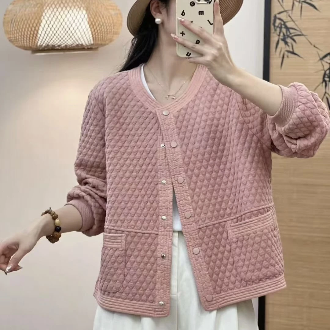 小果家 空气棉菱格外套休闲百搭显瘦韩版秋季无领夹克棒球服女