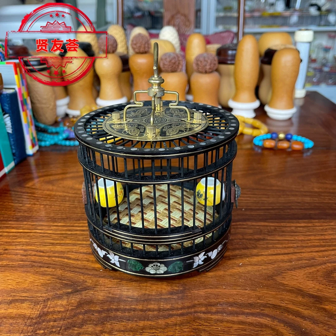 赠铁皮红木乌木制蝈蝈圆形蝈蝈笼蝈蝈笼子直径120 高103整体高170