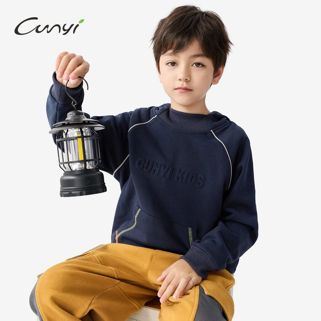 纯一良品童装儿童连帽卫衣2025秋冬中大童时尚抓绒保暖防风套头衫