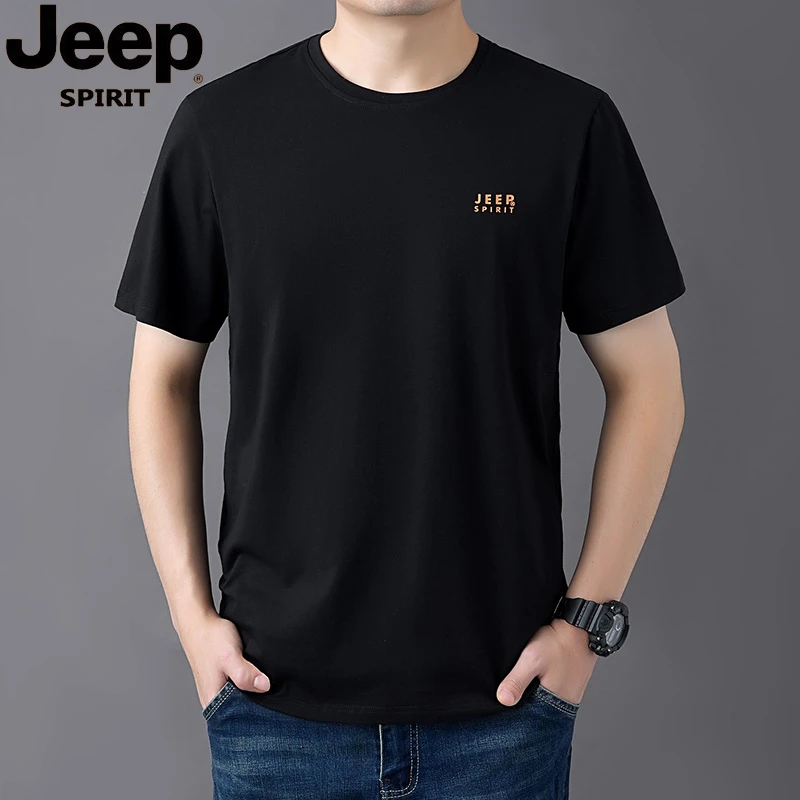 JEEPSPIRIT2025夏季圆领纯色T恤加肥大码透气宽松短袖T恤运动时尚