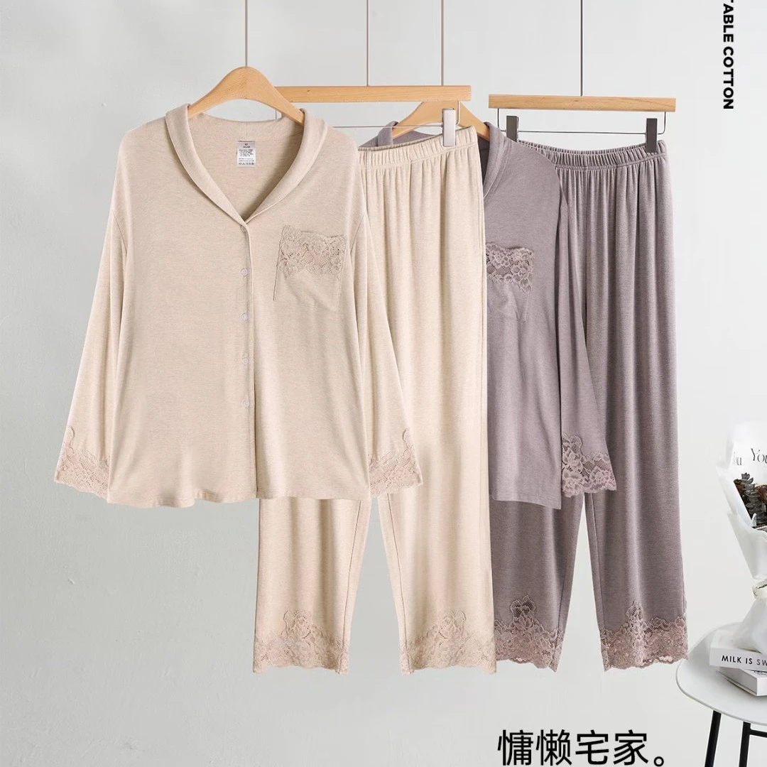 2025年新品JJ28137蓄暖棉绒柔软蕾丝拼接保暖秋冬家居服套装睡衣