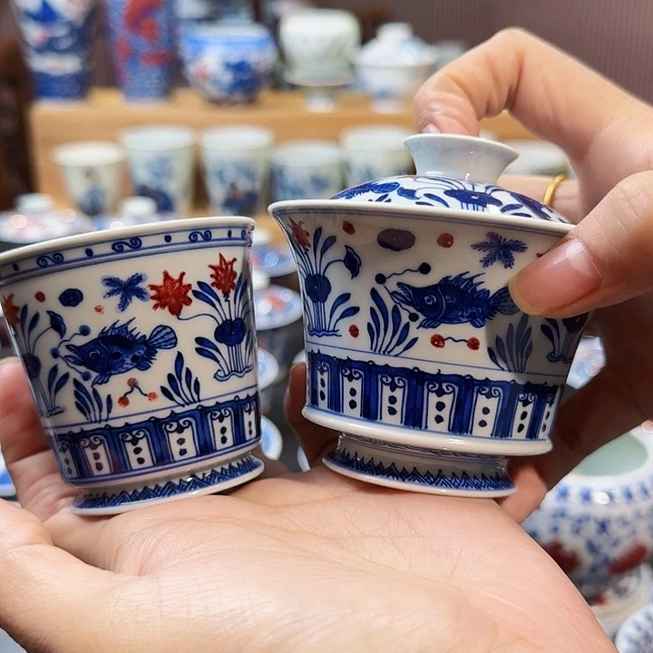鱼藻两件套手绘原矿