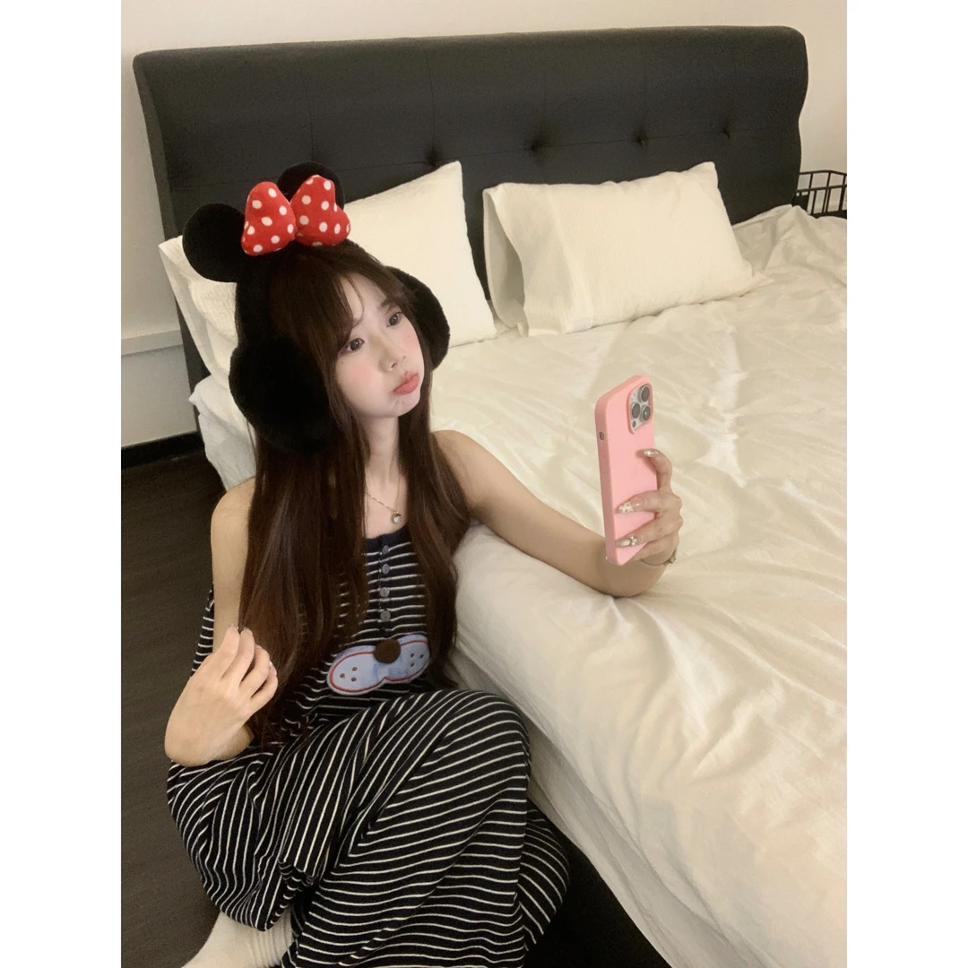 可爱酷猫简约设计睡衣女夏季新款宽松阔腿休闲连体衣家居服可外出