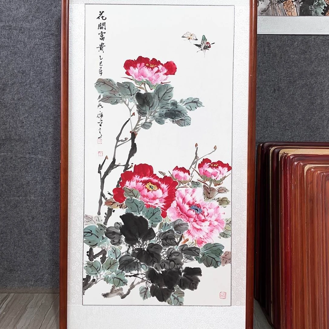 国画书画作品带框123×63厘米