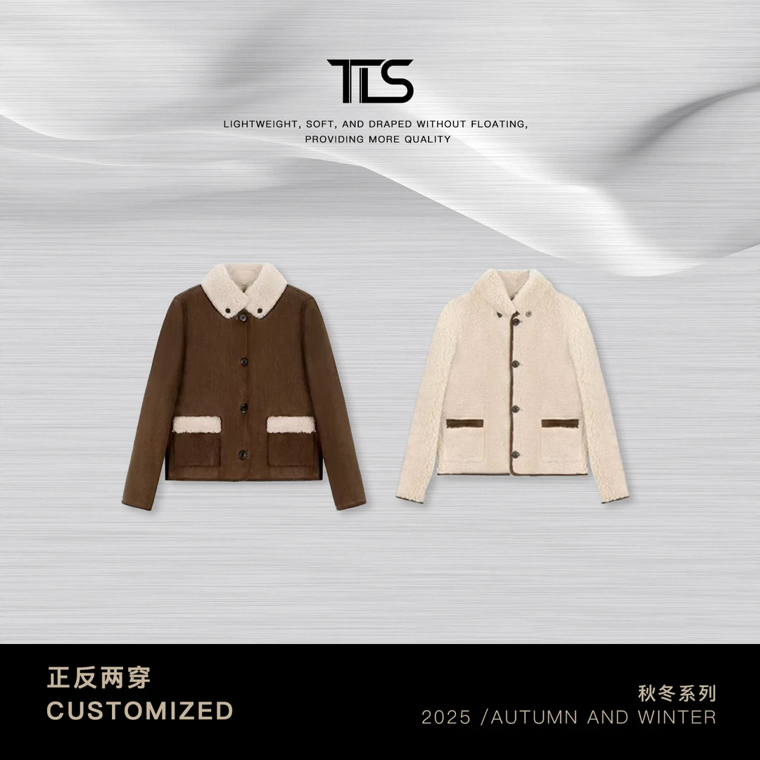 TT【热可可】100%绵羊毛两面穿翻领短款保暖外套PC5070