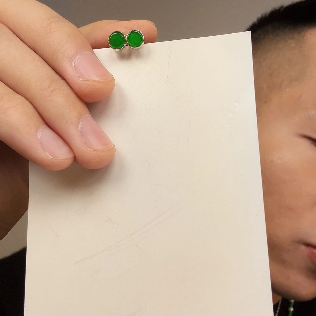 翡翠银S925镶嵌颈饰一对