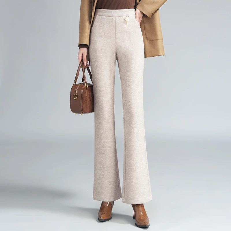 羊毛呢微喇裤女秋季新款2025醋酸羊绒裤新款喇叭裤后妈裤子休闲裤