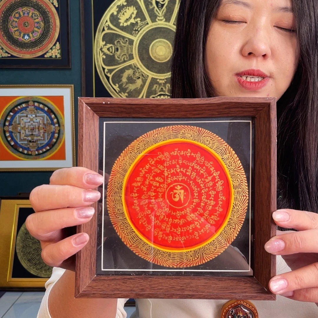 卷轴画六字真言唐卡小桌摆