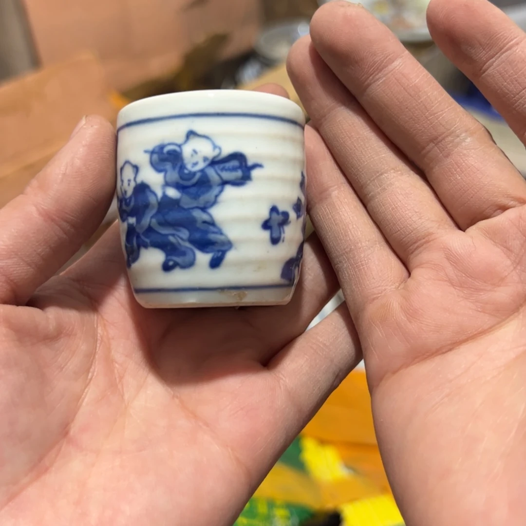 其他陶手绘童子蚊香杯