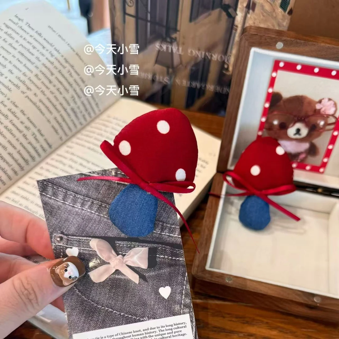 高颜值精致发卡新款发夹蝴蝶结布艺波点蘑菇仿真趣味甜美可爱发饰