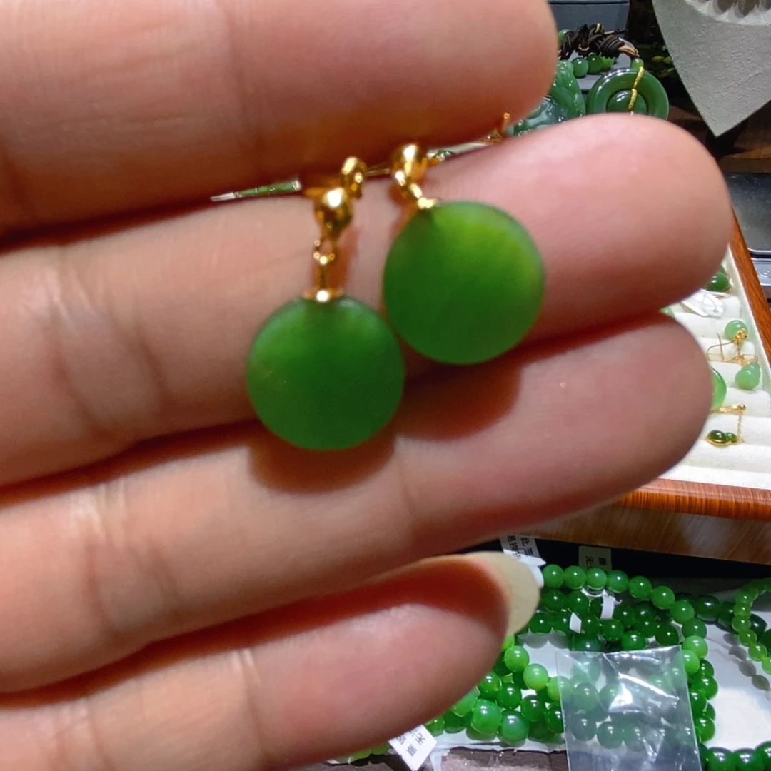 银S925镶嵌和田玉（碧玉）耳饰