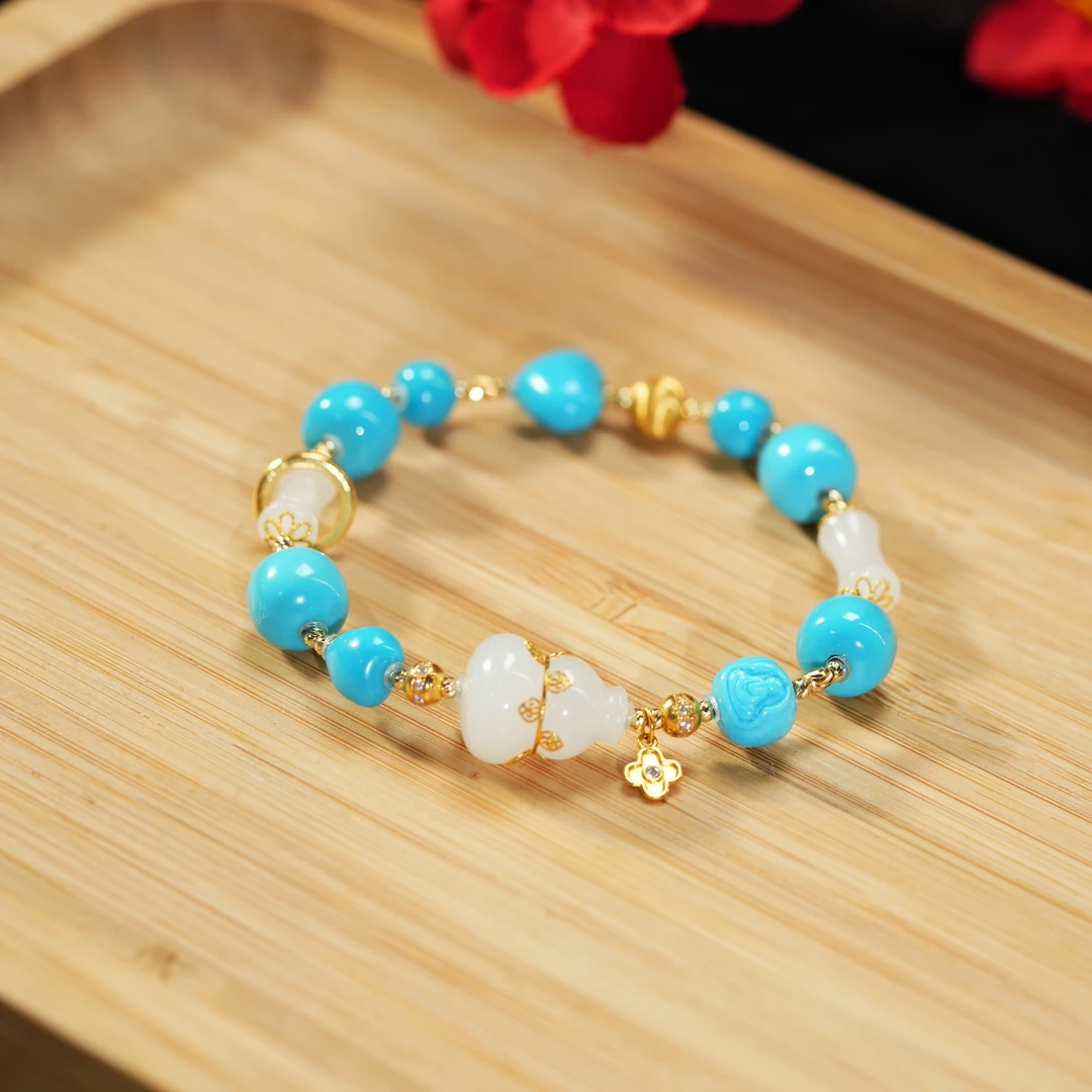 【东方十八岁】【风悠悠】绿松石18K金设计款收藏级手串多样性发其一