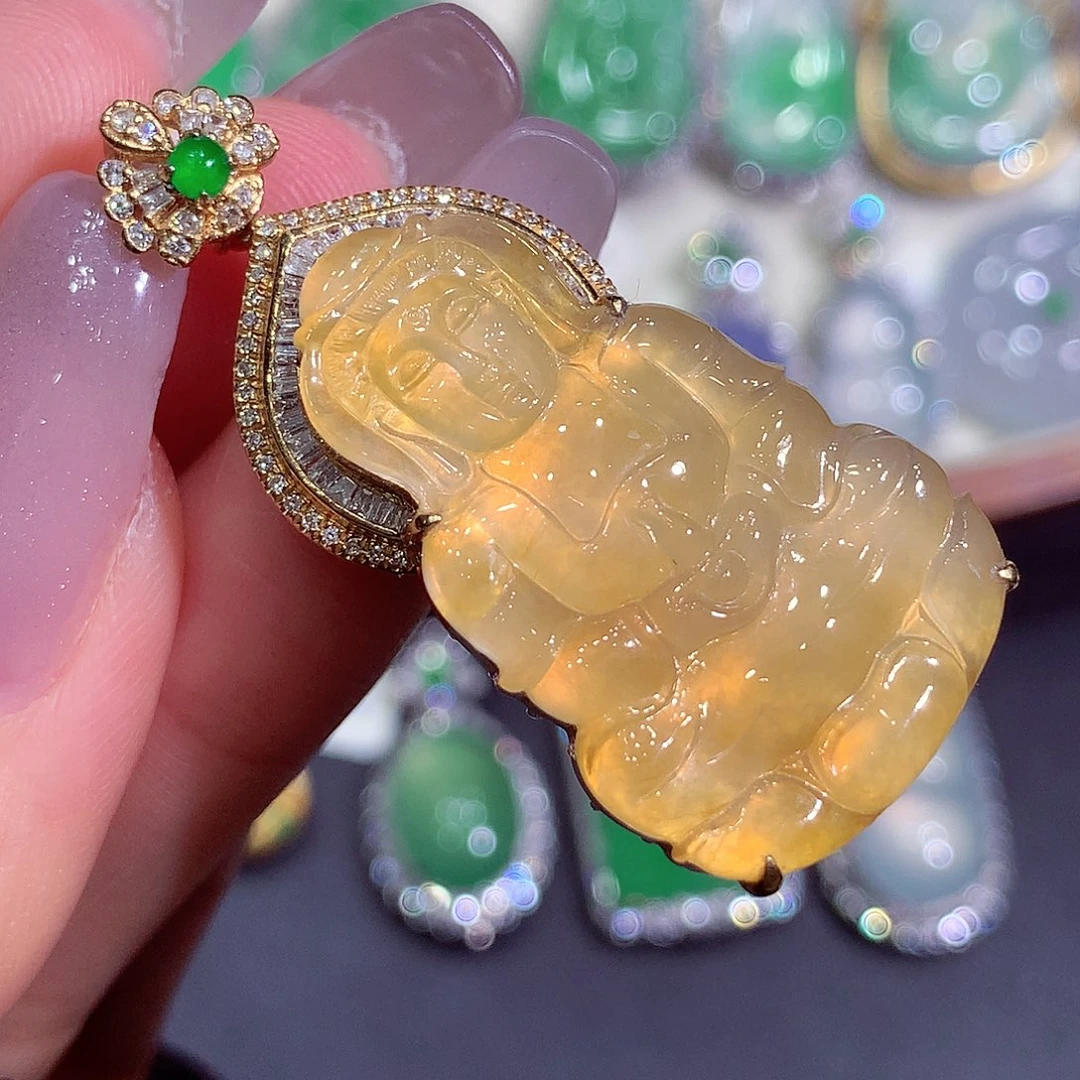 翡翠18K金镶嵌吊坠(不含链)