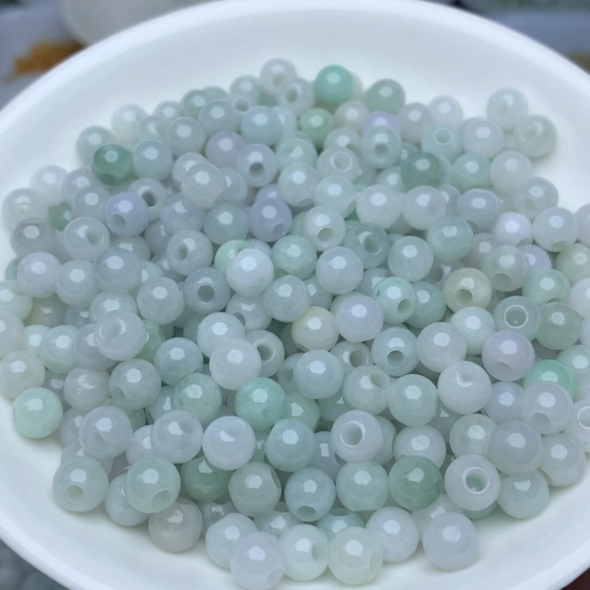 【闪购商品】翡翠手链未镶嵌卡6冰绿白大孔珠100个
