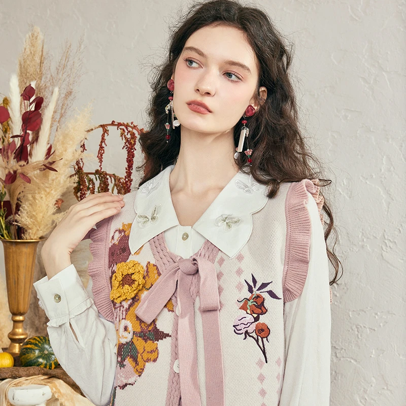 两三事 银河甜心 花卉图案荷叶边拼接无袖百搭女S24QMY507