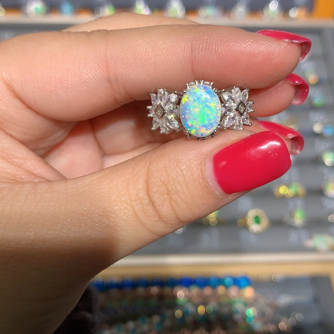 银S925镶嵌欧泊澳洲欧泊戒指l