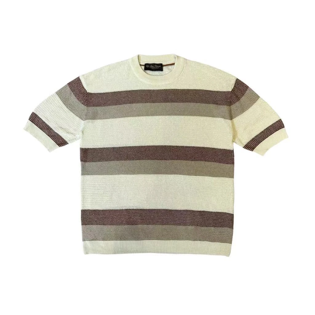 【天丝亚麻混纺】男士夏季圆领简约条纹宽松休闲质感针织T恤316