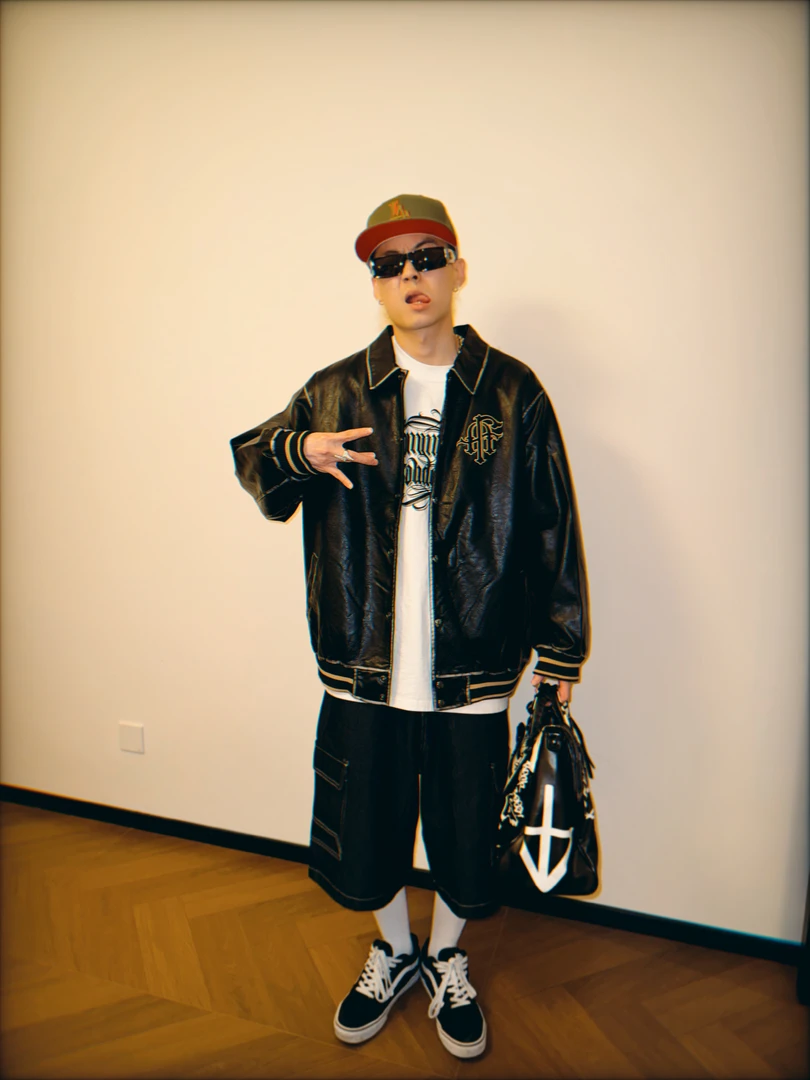 西海岸奇卡诺Chicano匪帮重工万针全刺绣做旧洗水夹棉皮衣外套