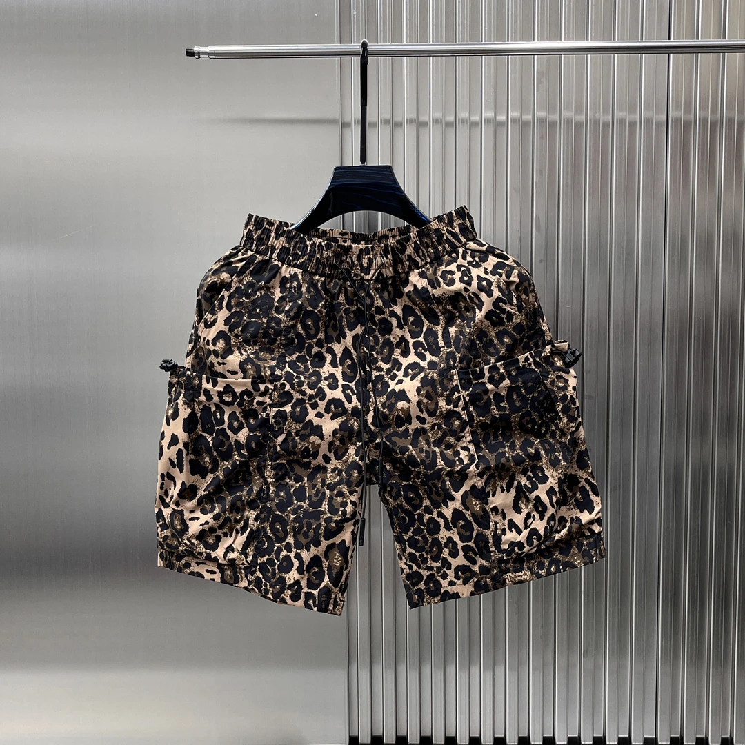 潮流设计感豹纹大口袋工装短裤2025夏季薄款宽松男士速干运动裤潮