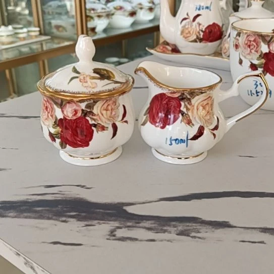 新疆西藏包邮金秋玫瑰手工拍金150毫升糖缸奶缸