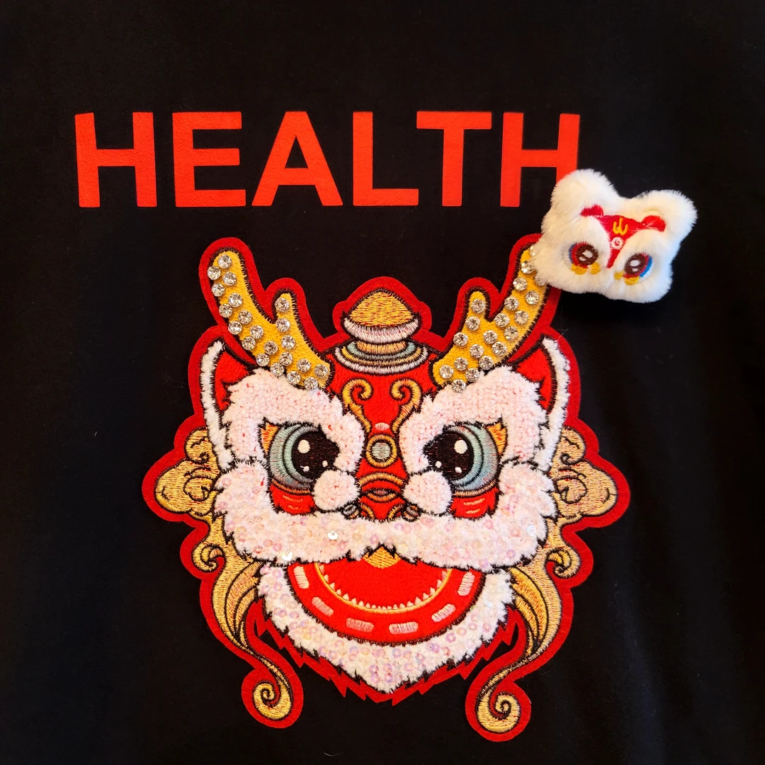 短袖国潮时尚民族风宽松生肖圆领网红喜庆绣花