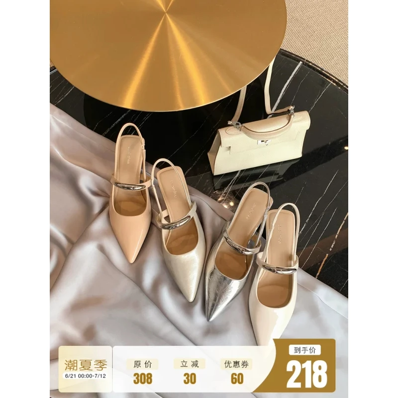 葡萄妈同款增高5cm~中跟尖头小众春夏猫跟凉鞋百搭女夏季时尚