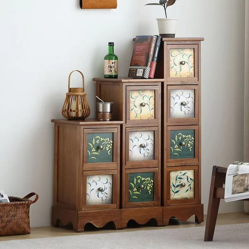 美式复古收纳柜夹缝25cm斗柜窄边柜客厅储物柜彩绘抽屉柜缝隙柜
