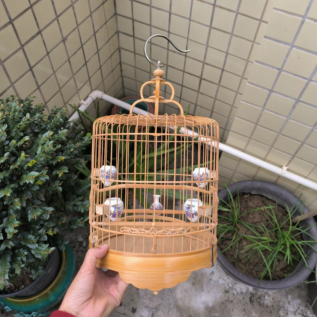 48支直径22正装将军膀新竹留青笼广笼活底原竹清远鸟笼广笼绣眼笼