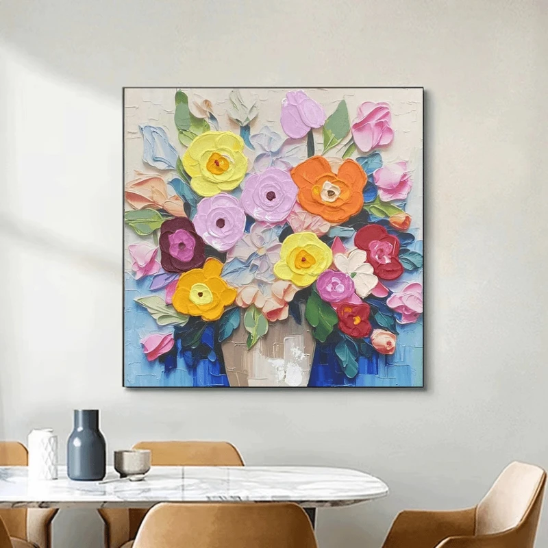 绽放玫瑰 手工油画轻奢简美高级感法式温馨餐厅画花8080