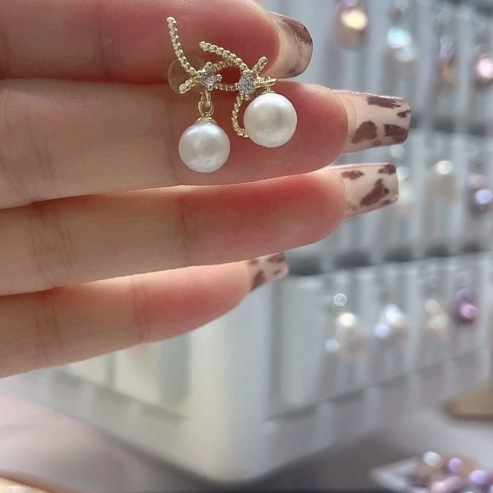 淡水珍珠耳饰银S925镶嵌