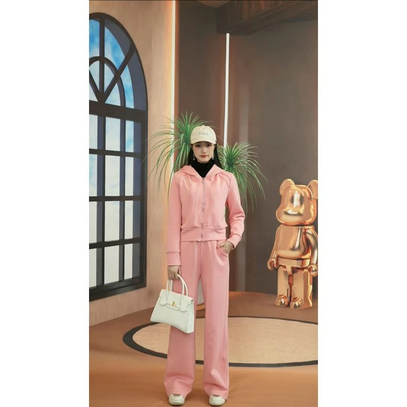 编号【A66】2025春季新款潮奢时尚连帽秀珠宽松运动套装-910