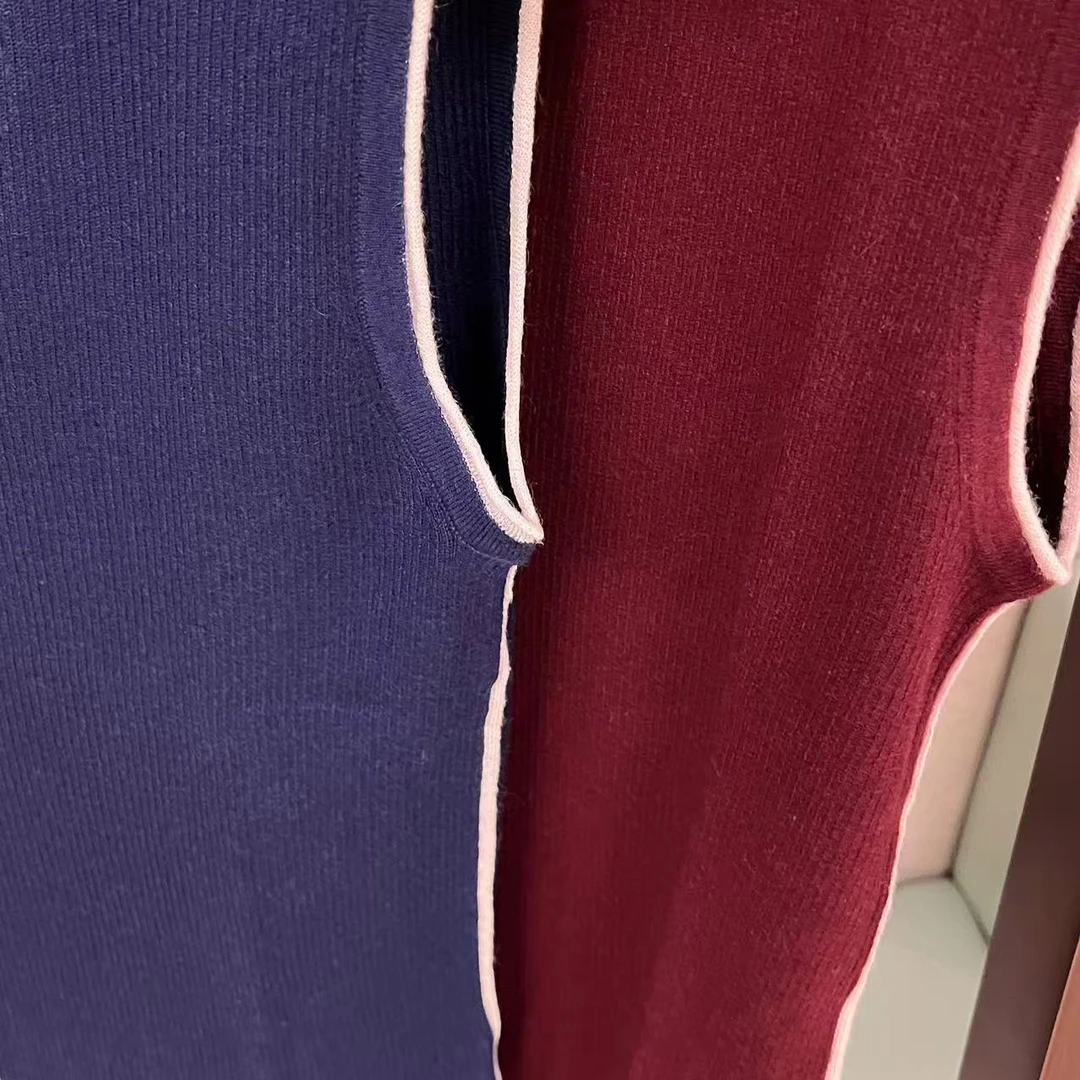 君怡【女士新款无袖U领抽条】100山羊绒