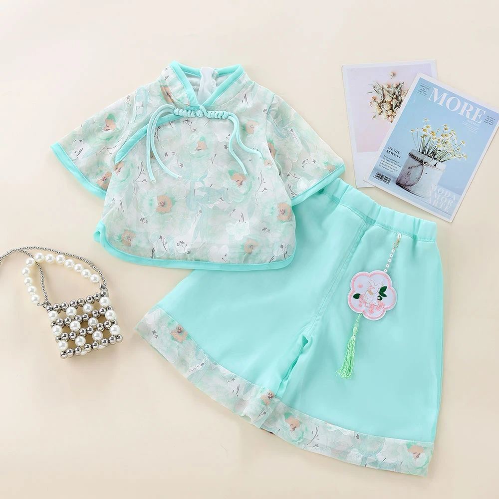 戴维贝拉新款婴儿童国风套装女宝宝夏季短袖两件套公主风洋气可爱