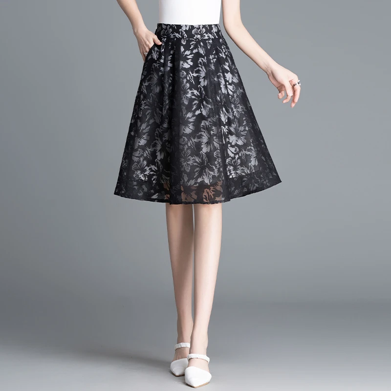 春上新玫瑰花气质半身裙a字裙短款精致显瘦百搭时尚款裙子90989