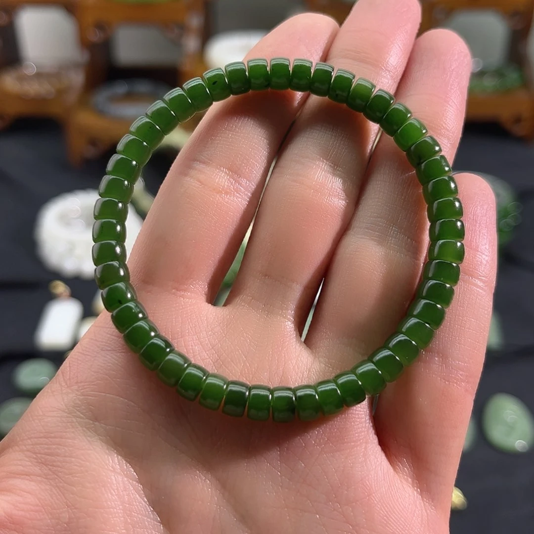 和田玉未镶嵌颈饰小*º碧玉-菠菜绿-6mm药片-手串