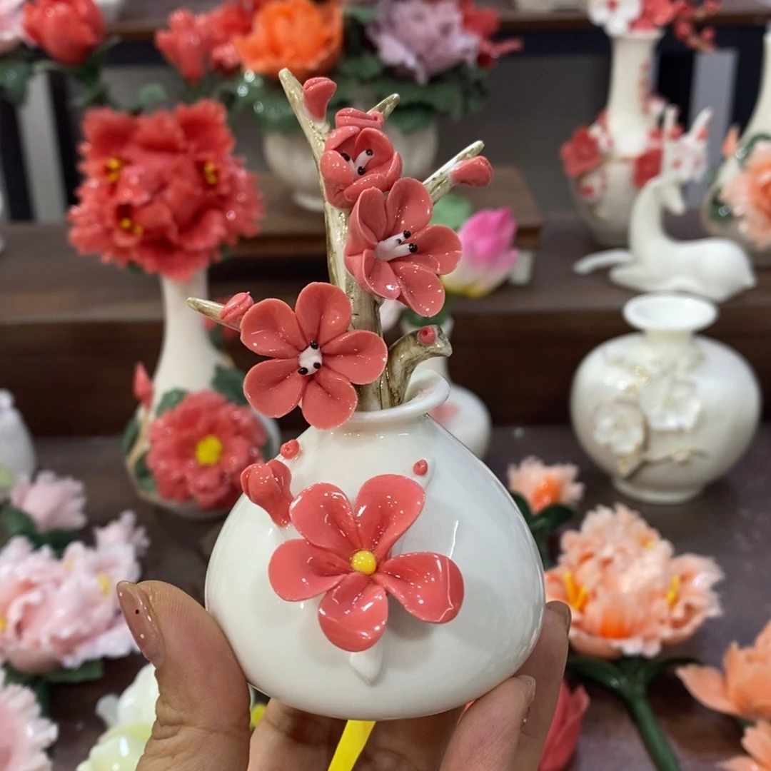 摆件陶瓷手工花摆件
