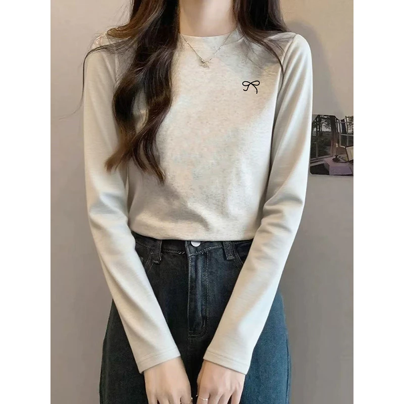 2025年秋冬新款打底衫女圆领纯棉长袖t恤修身内搭时尚上衣春秋款