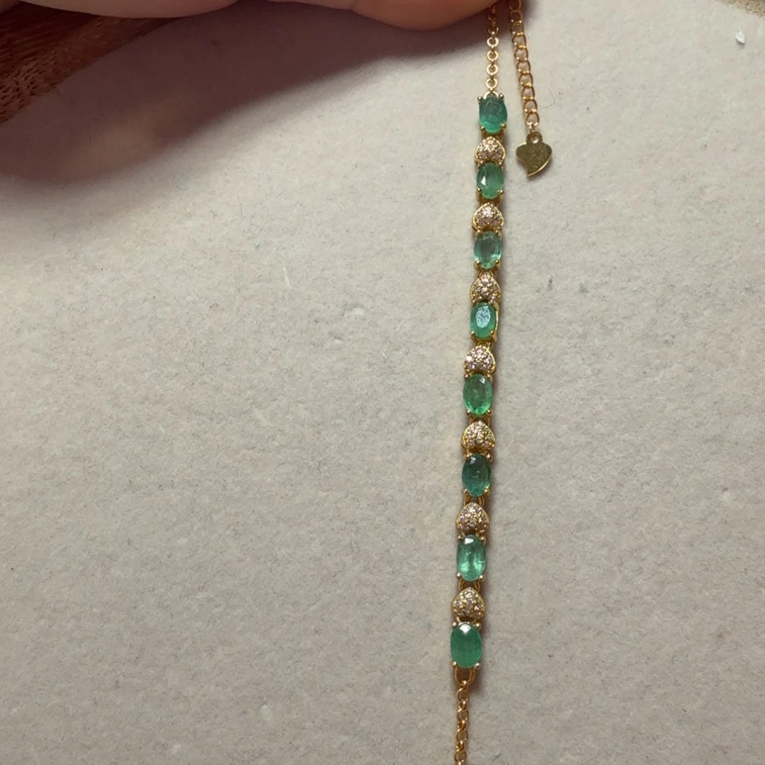 祖母绿手链银S925镀金镶嵌貔**子