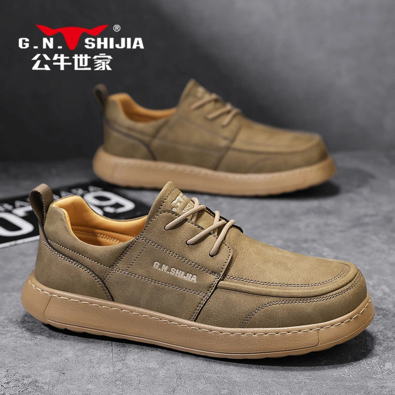 公牛世家鞋子男款夏季新款工装软底勃肯板鞋上班工作休闲皮鞋男士