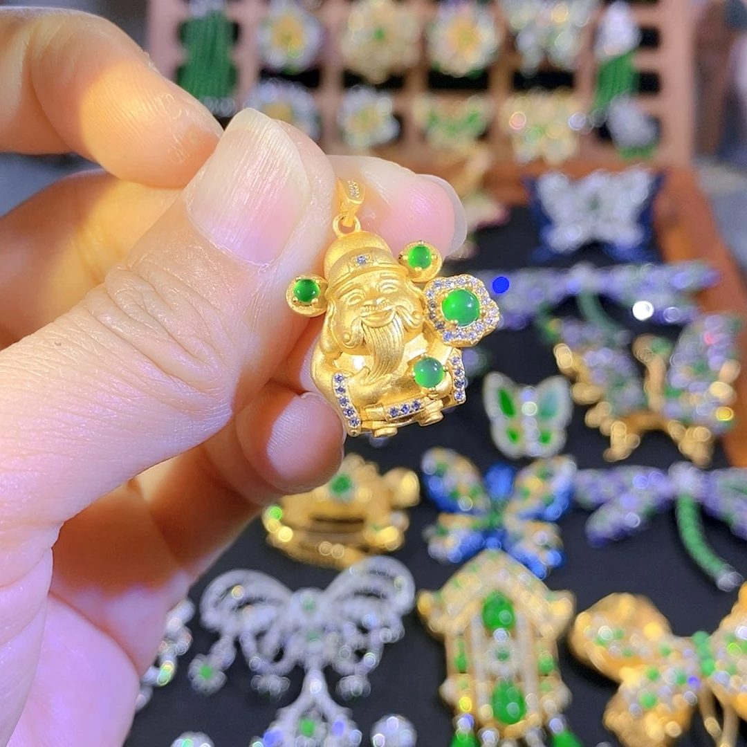 吊坠(不含链)银S925镶嵌翡翠