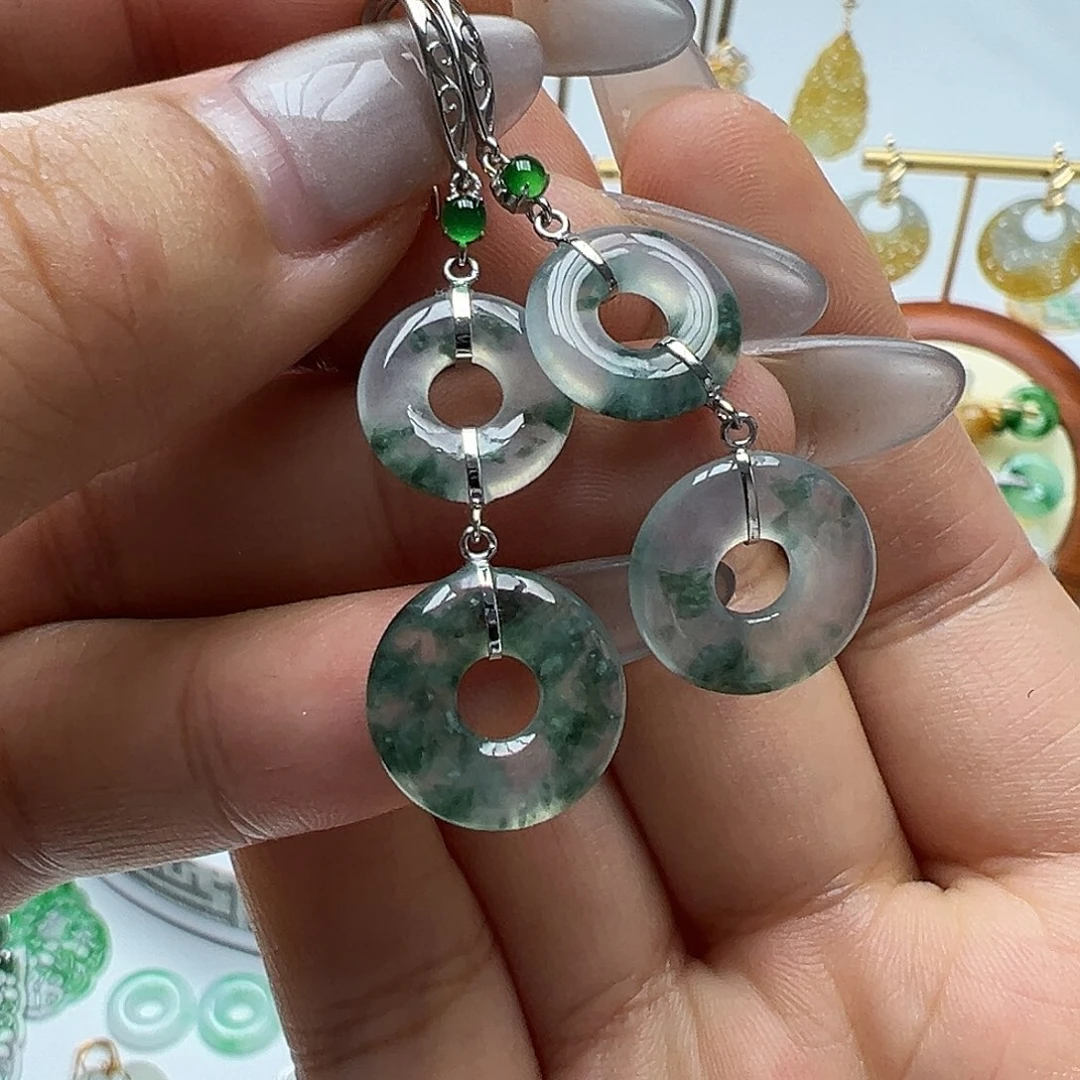 武***司翡翠18K金镶嵌耳饰天然缅甸A货翡翠