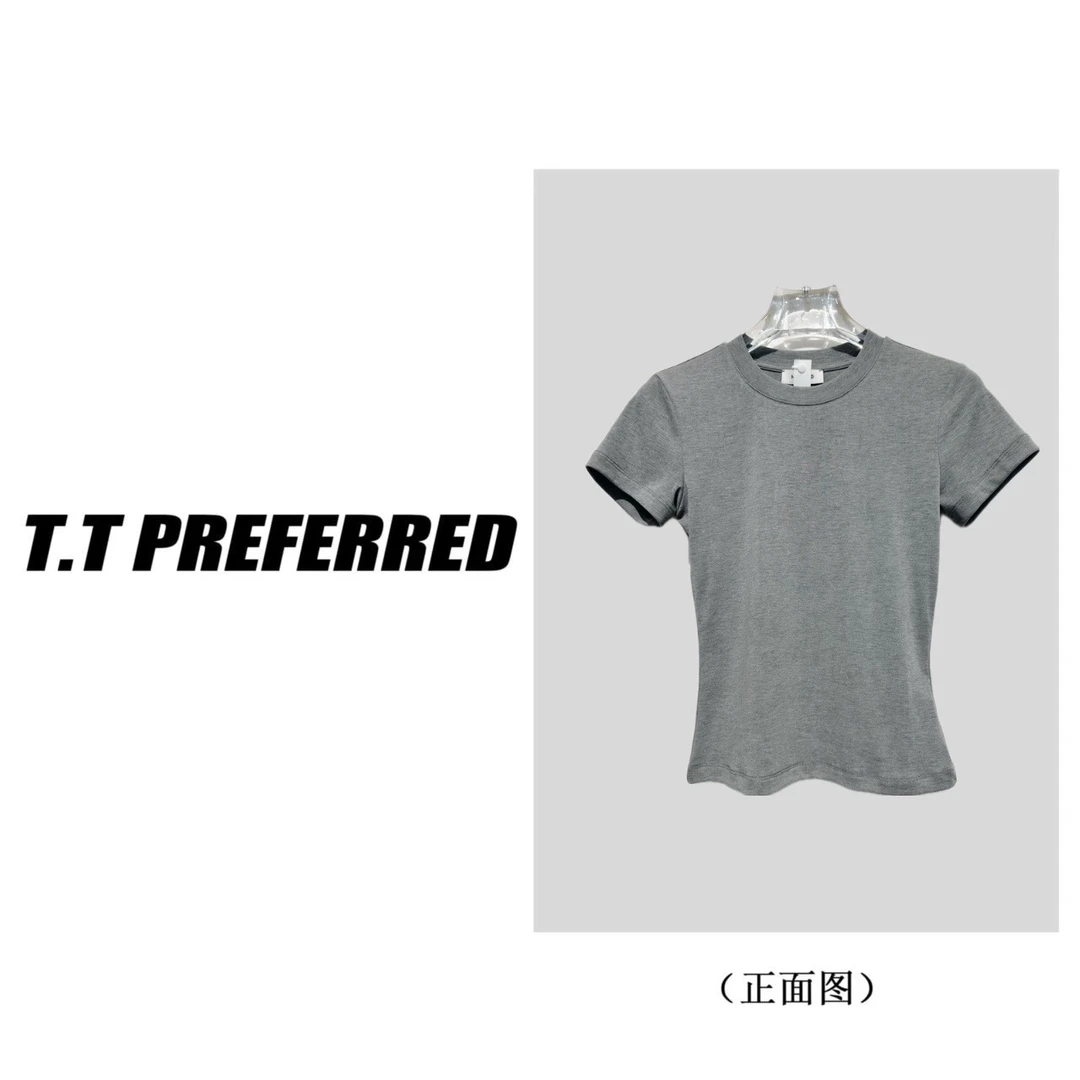 【T.T】2025新款百搭时髦辣妹短款修身圆领T恤T-002