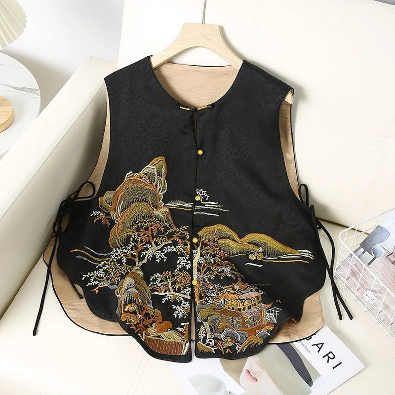 【锦绣山河】新中式刺绣马甲女国风复古唐装坎肩立领气质国潮马夹