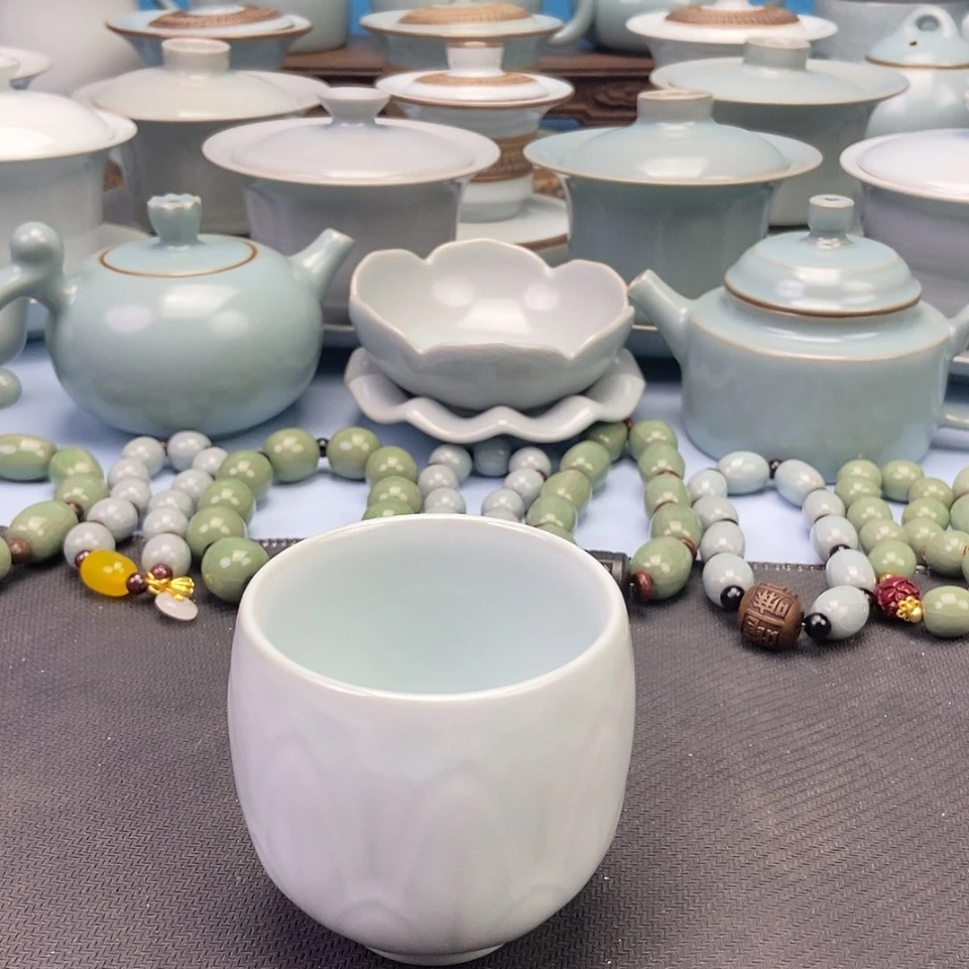杯月白莲花龙蛋杯原矿原釉原产地