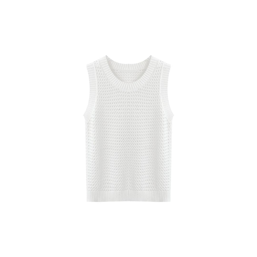 Tes unique 轻奢细闪高品质圆领宽肩带内搭2025新款背心打底衫