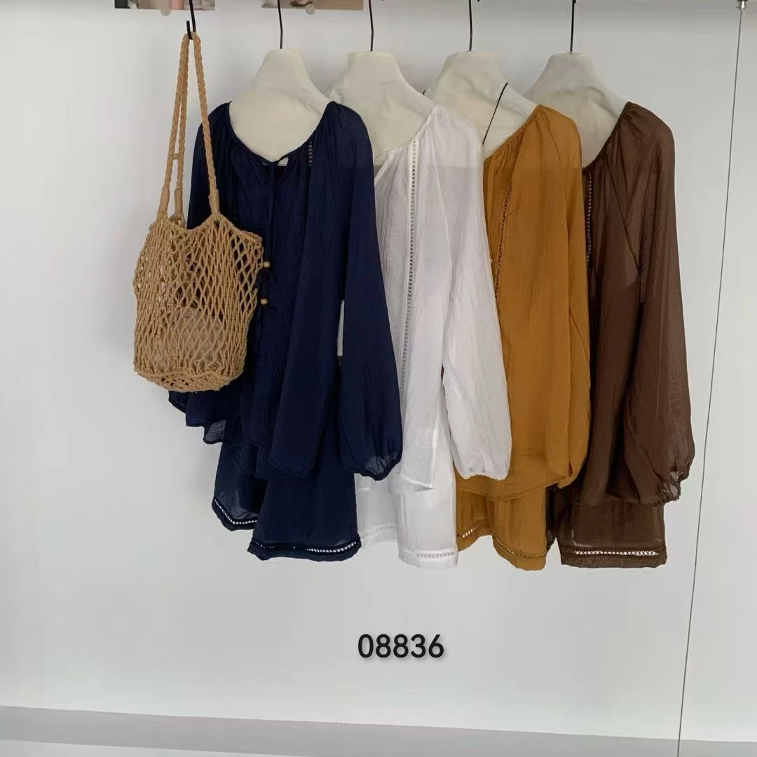 08836（复合）SANFAN 新款名族风剪刀领长袖短裤套装