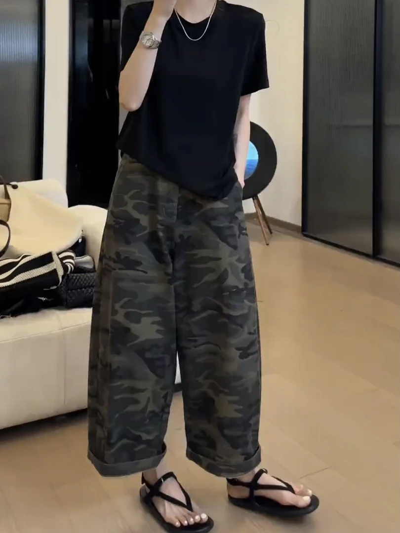 夏季高腰休闲牛仔裤女夏季洋气百搭显瘦韩系宽松八分阔腿裤