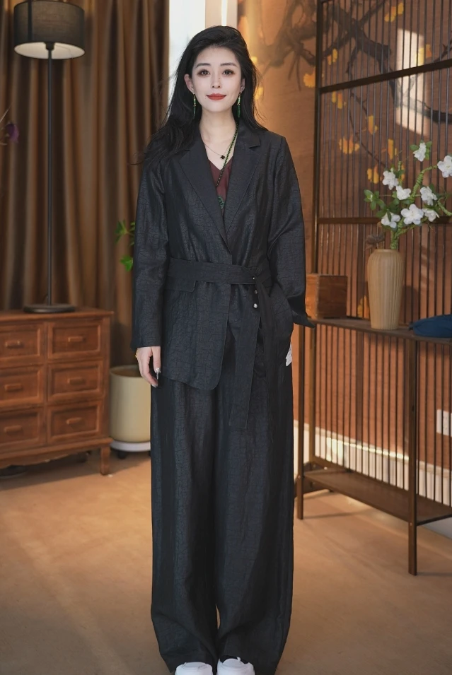 100桑蚕丝黑色龟裂纹香云纱上衣女短外套西装休闲女西服外套813