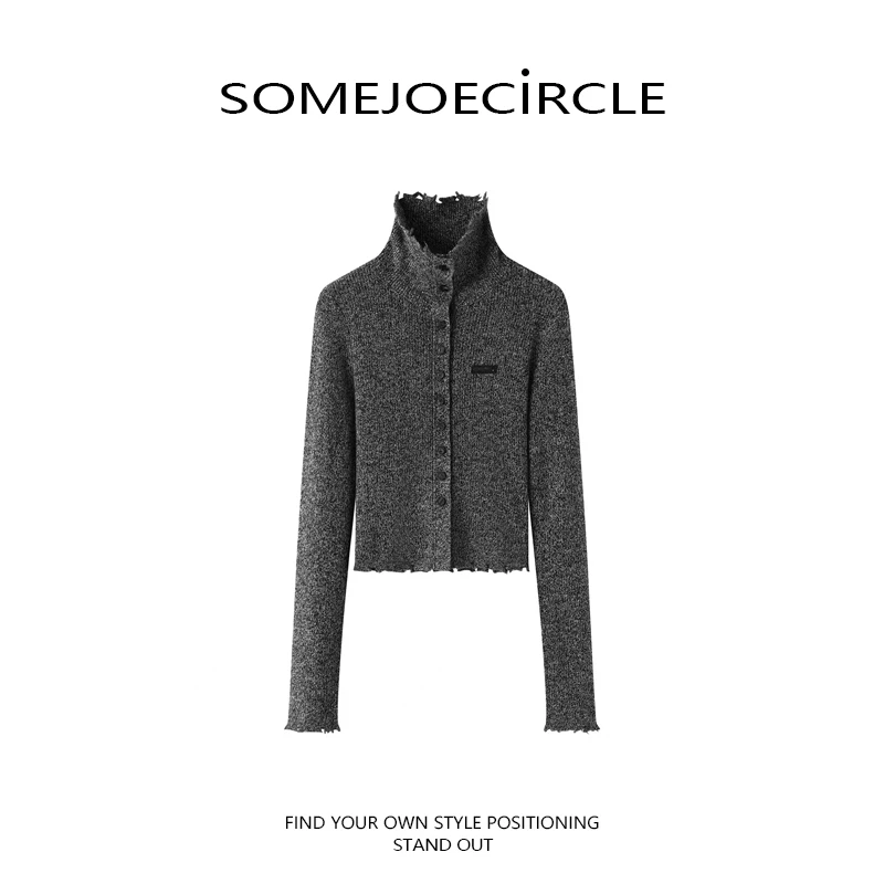 SOMEJOECIRCLE【ANS】25秋冬新款休闲高领针织开衫毛衣外套女U7514