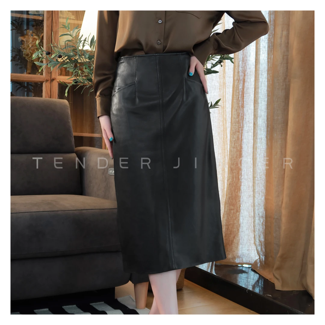 Tender Jinger【专柜】复古赫本风简约皮半裙 T54DEN41340